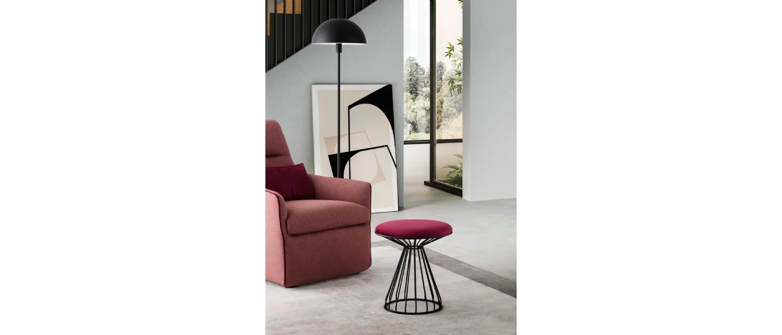 Liliane pouf by Le Comfort is made of padded fabric covered on a metallic structure and it can be used as