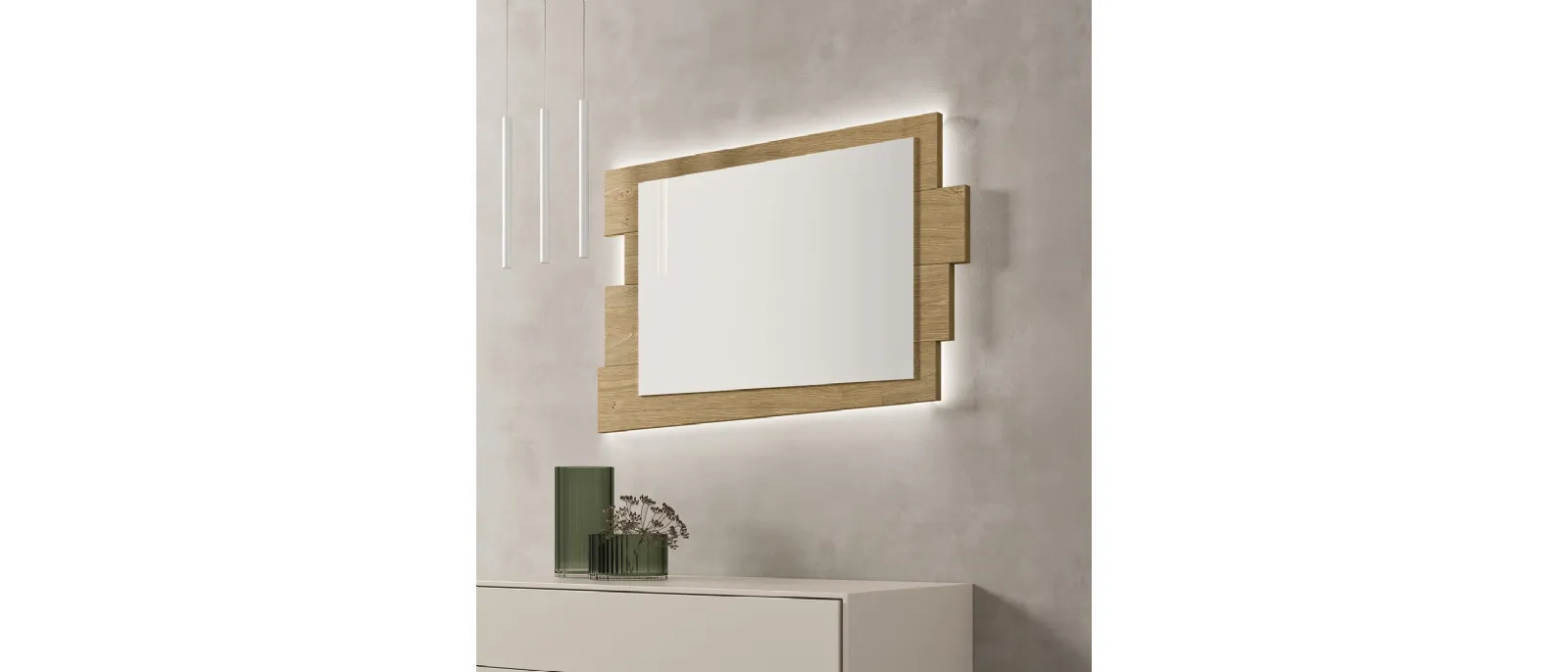 Mirror frame made of wood of scuderia model with mirror and a light strip which