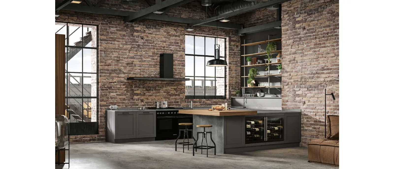 Modern Kitchen with Curry Industrial Peninsula by Arrex