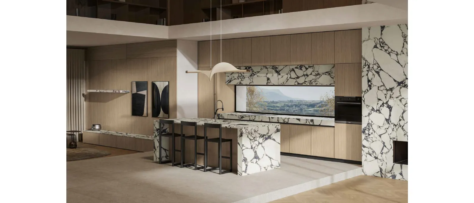 Modern Kitchen in Oak and Gres with Daytona Elegant Island by Arrex