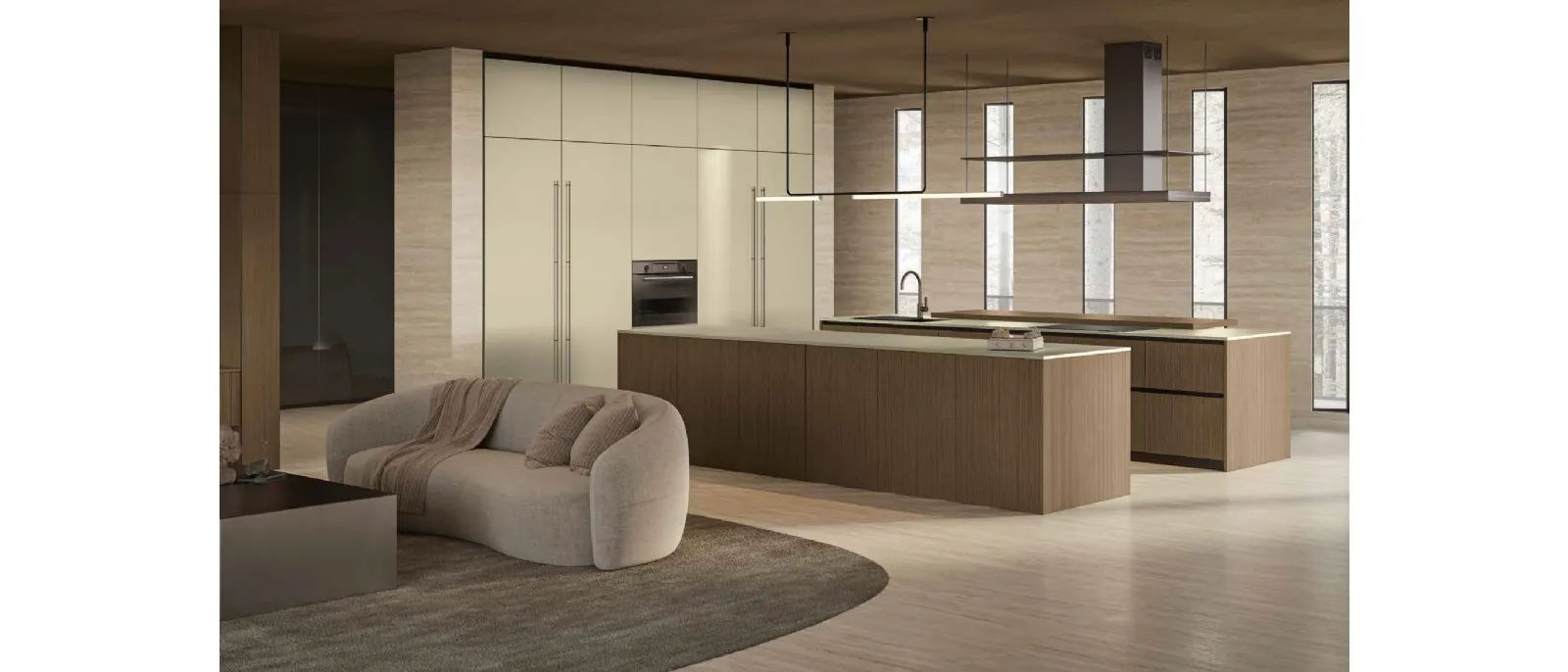 Modern Kitchen in Fenix Oro Cortez with Daytona Game Oak Island by Arrex