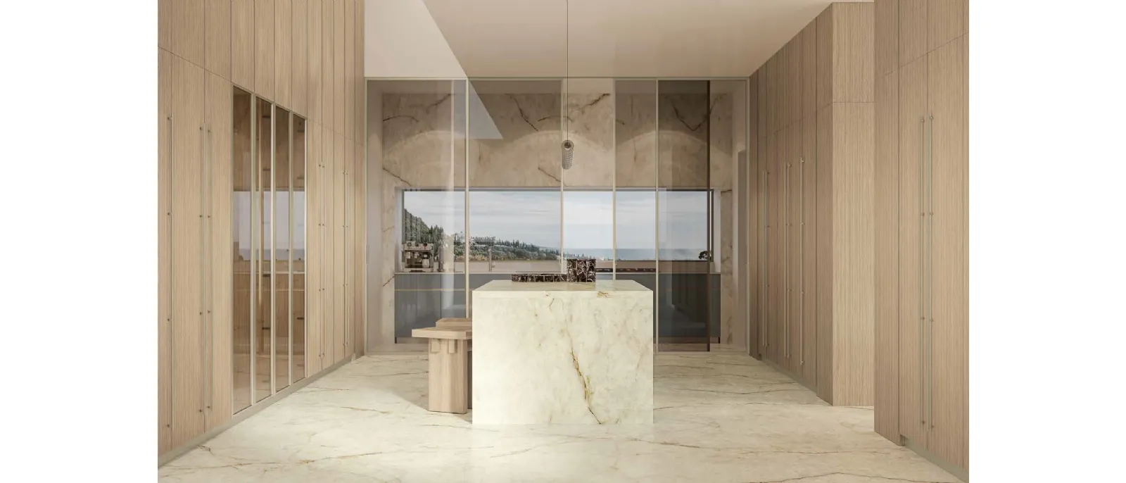 Modern linear glass kitchen Daytona Natural by Arrex