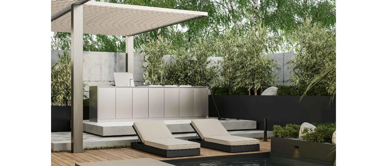 Modern Linear Daytona Outdoor Kitchen in Stainless Steel by Arrex