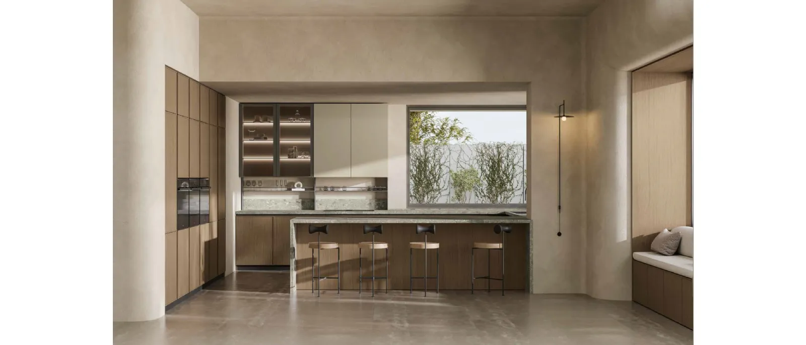 Modern Oak Kitchen with Daytona Sharing Peninsula by Arrex