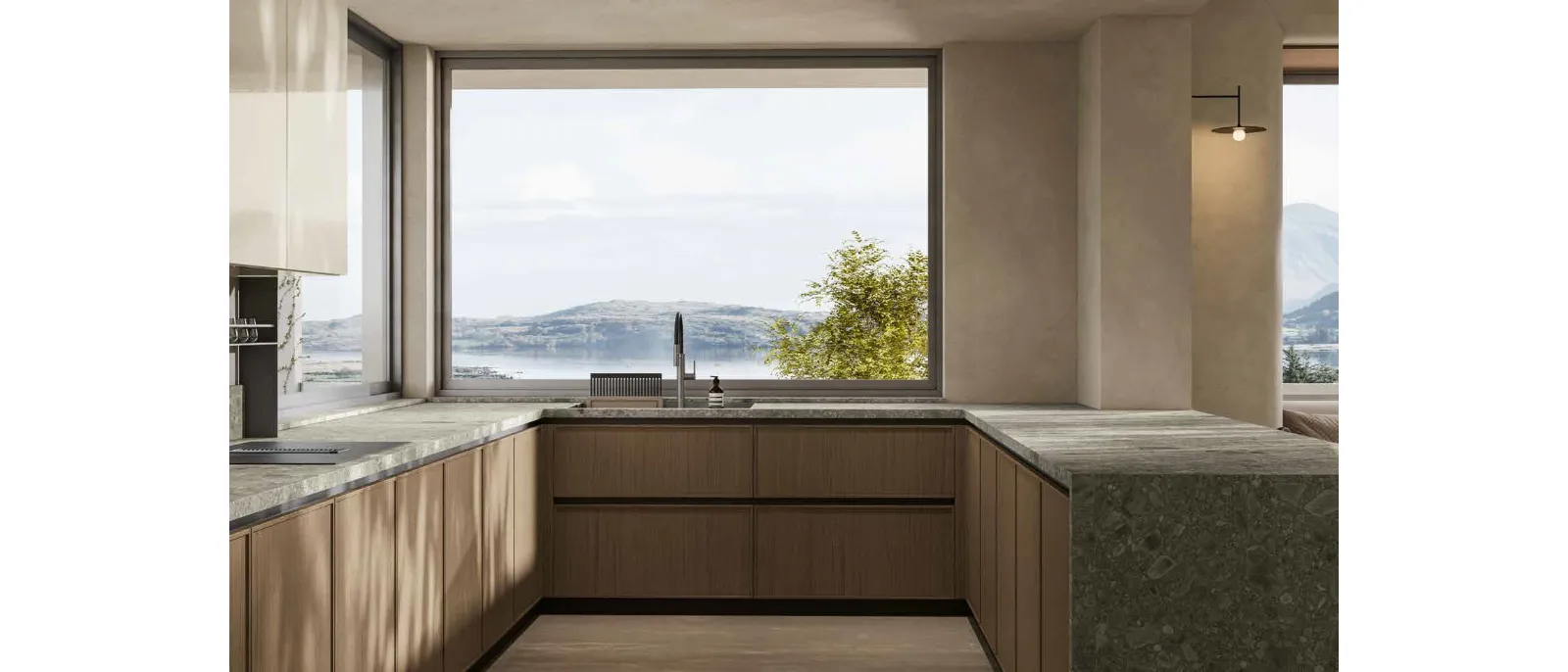 Modern Oak Kitchen with Daytona Sharing Peninsula by Arrex
