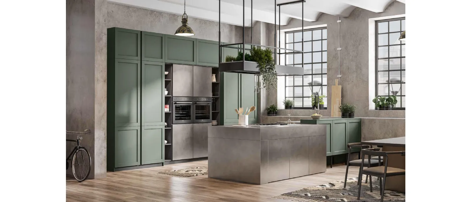 Modern Kitchen with Queen Industrial Peninsula in Lacquered and Stainless Steel by Arrex