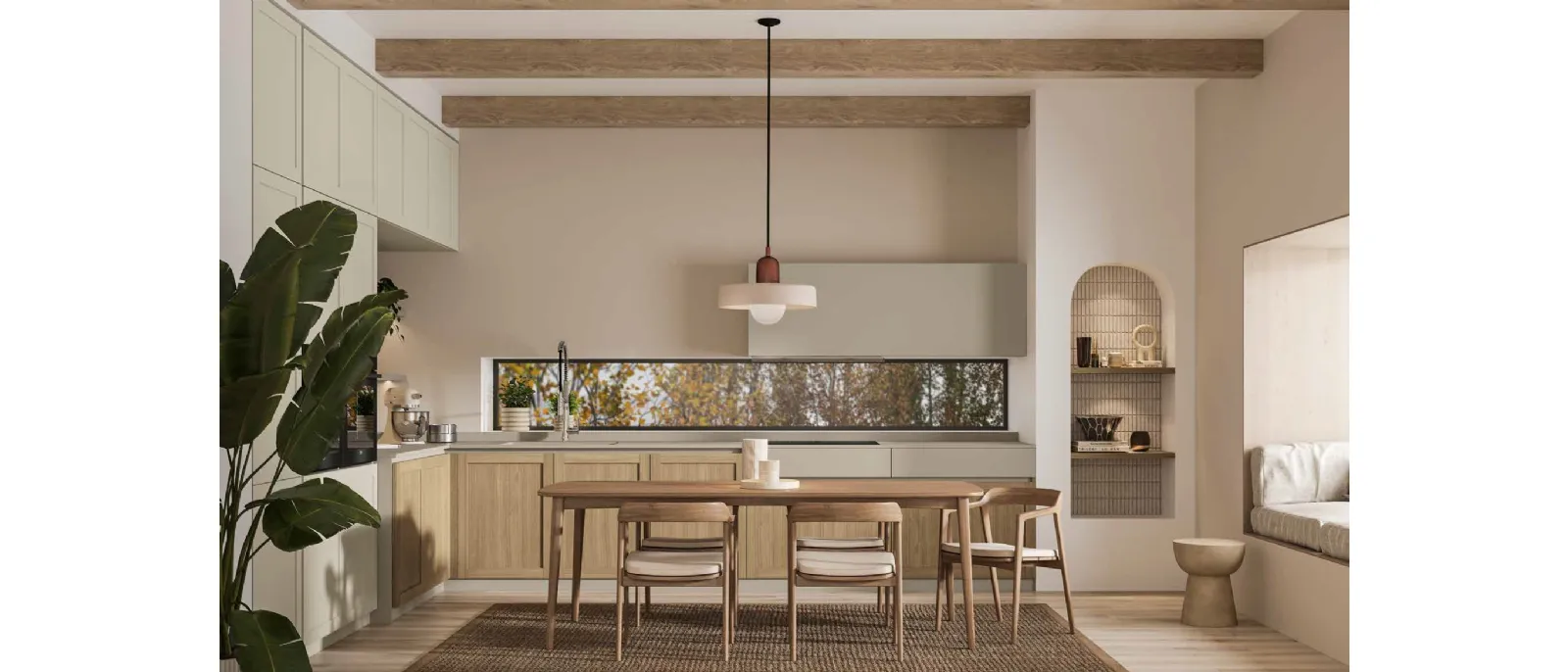 Queen Scandinavian Modern Corner Kitchen in Wood and PET by Arrex