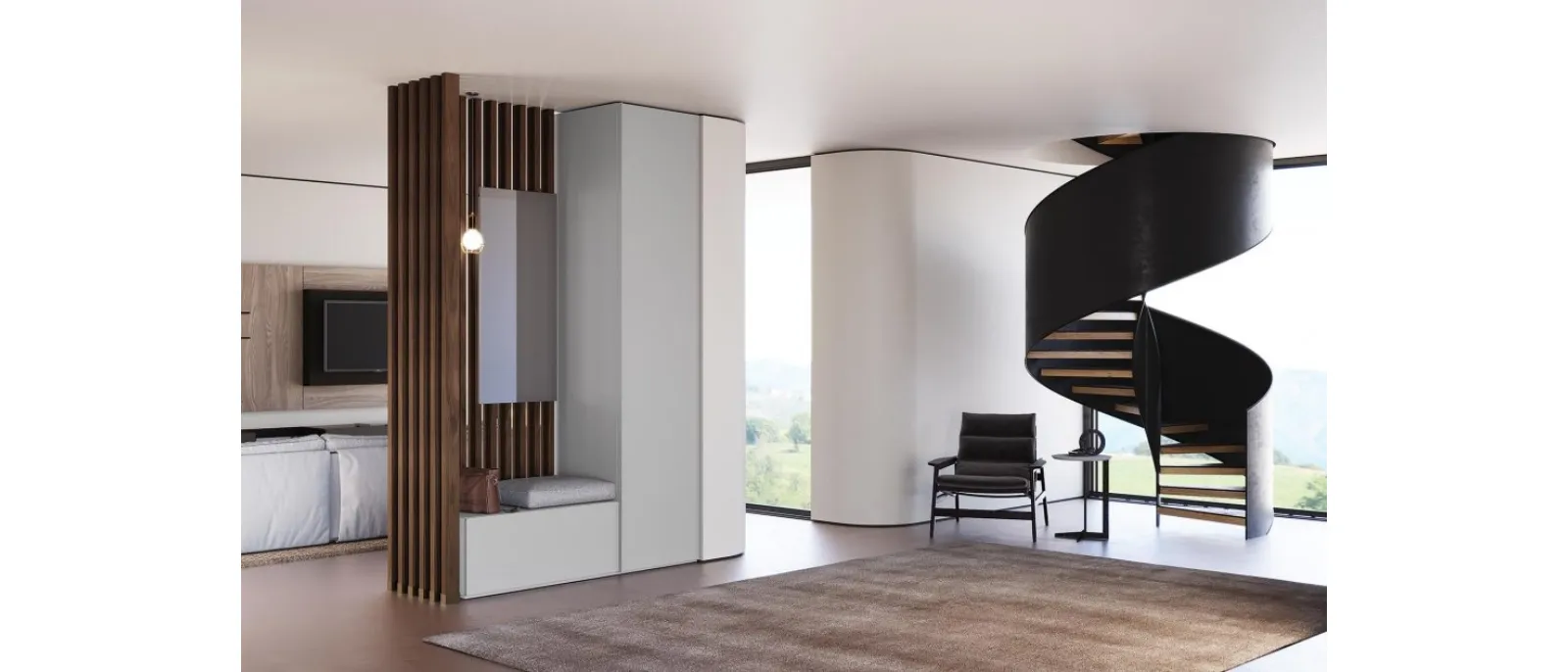 Entrance mobile Type 01 in matte lacquer and Oak wood by Astor Mobili