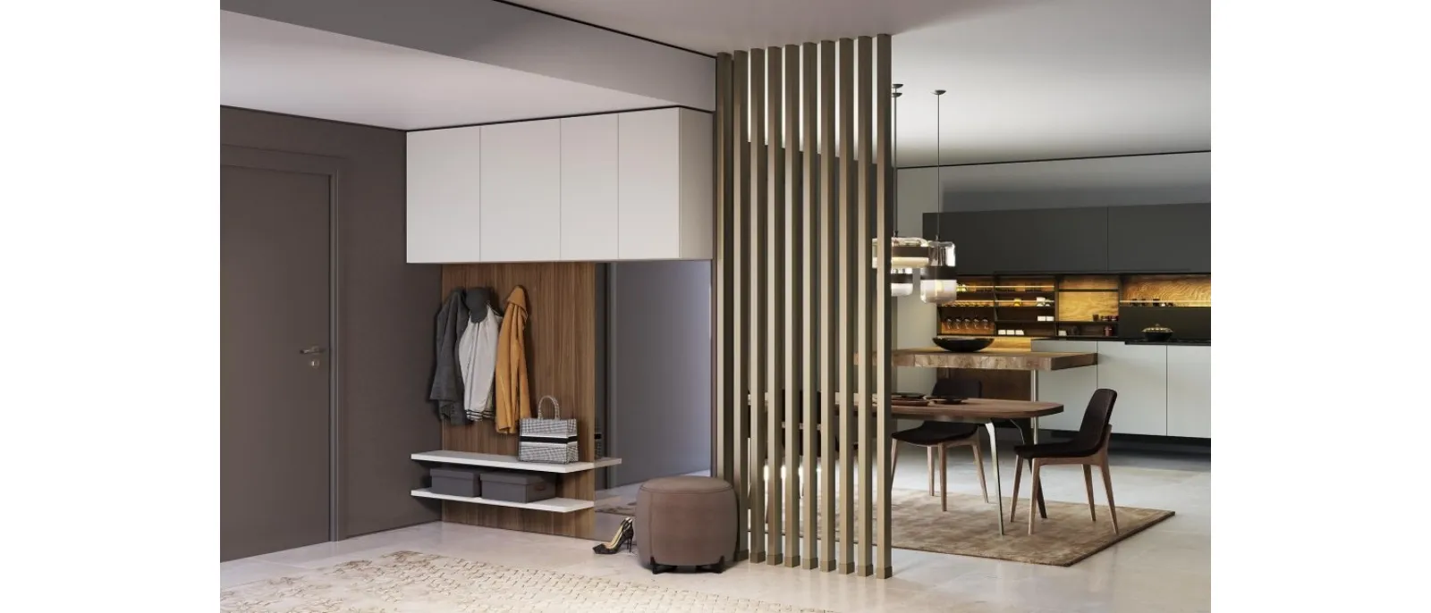Mobile entryway Type 03 in matte lacquer and Canaletto Walnut by Astor Mobili
