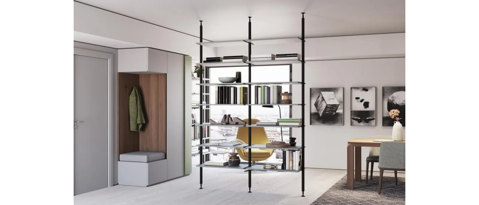 Entrance hall mobile Type 06 in matte lacquer and Canaletto Walnut by Astor Mobili