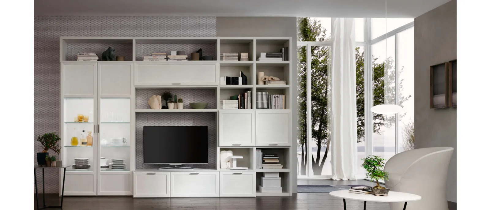 The wall unit Gardenia of Maronese is suitable for both the kitchen and the living