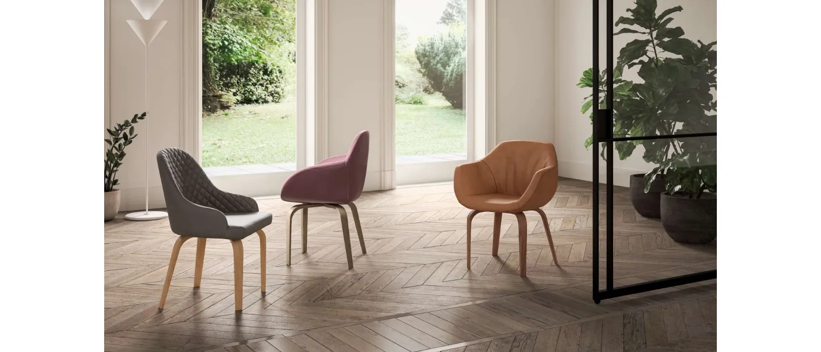 Athena leather chair with Ozzio wooden legs.