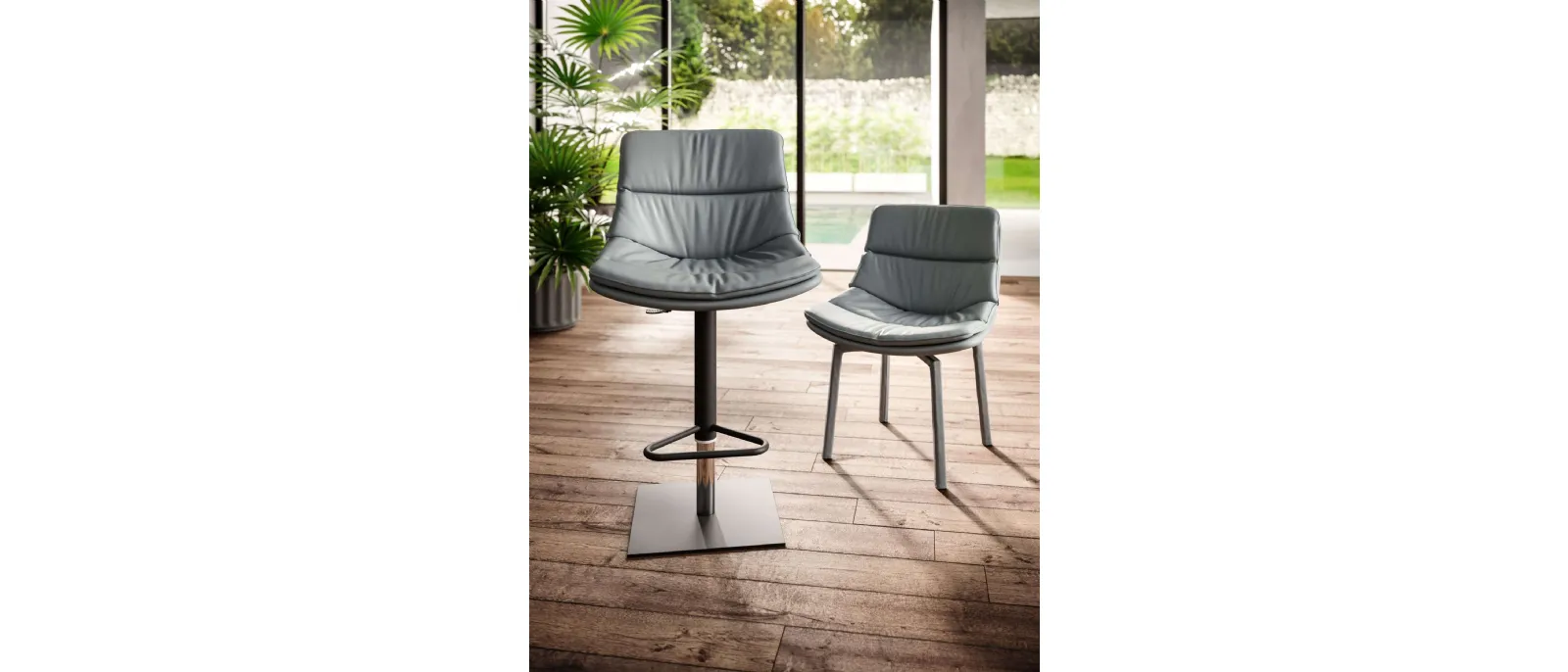 Padded leather stool Noa by Ozzio