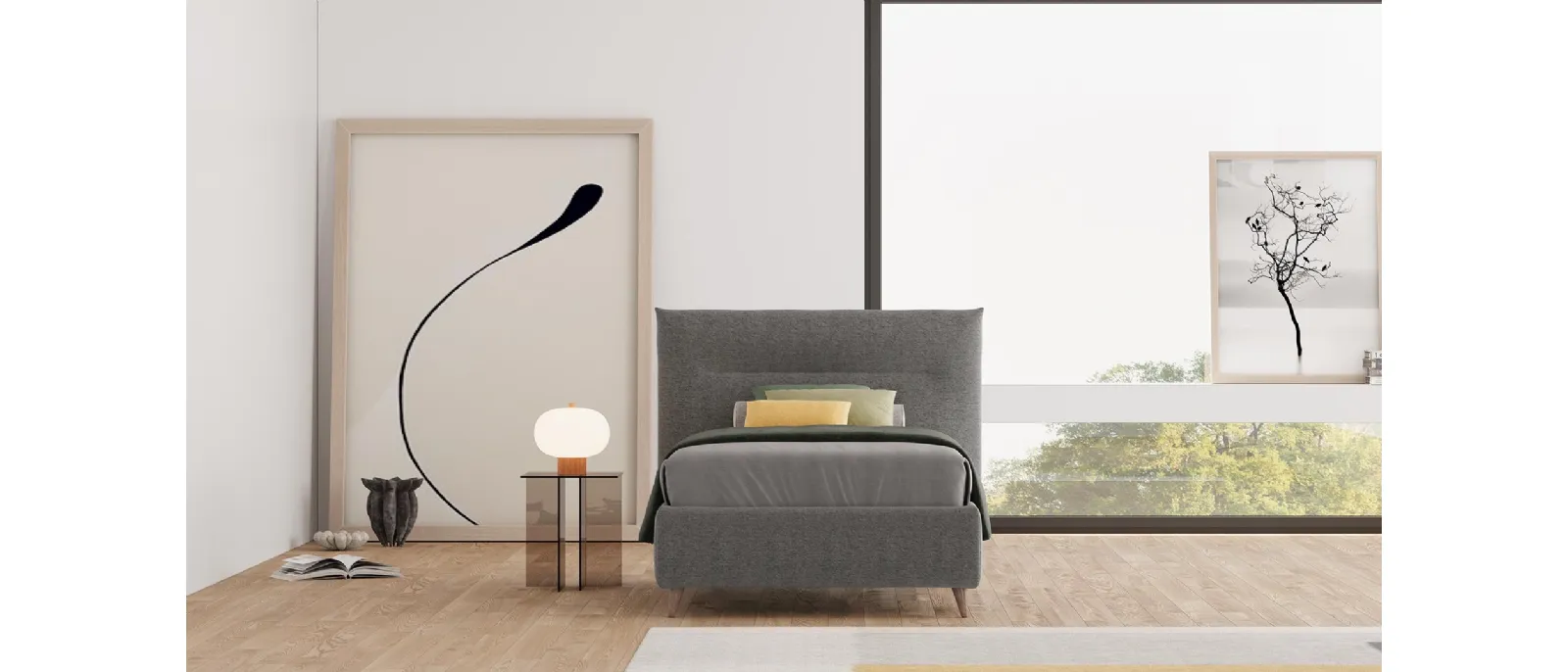 The bed with a headboard of the Ken series by Div
