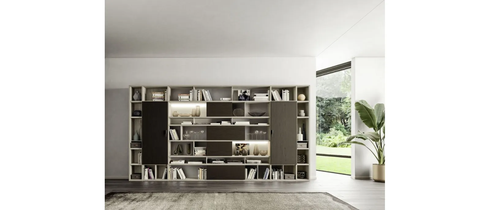 Bookcase with oxidized ash effect and charcoal ash by Orme
