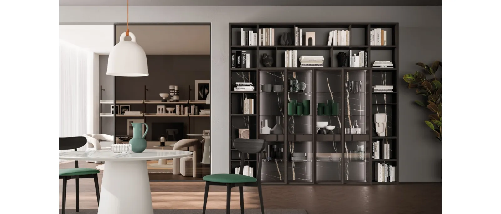 Logical Day 31 bookcase in Carbon material with glass doors by Orme.
