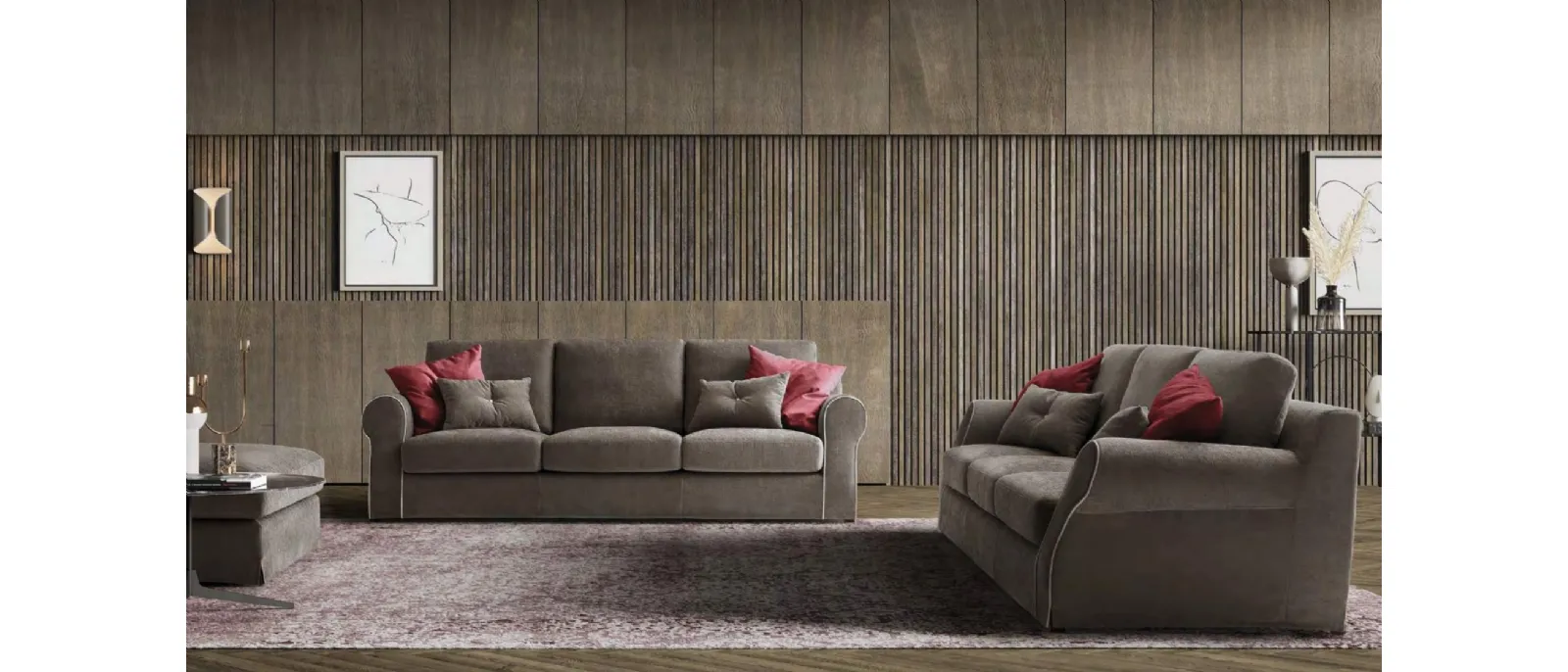 Straight sofa in fabric Abby by Le Comfort. Soft and warm lines with a