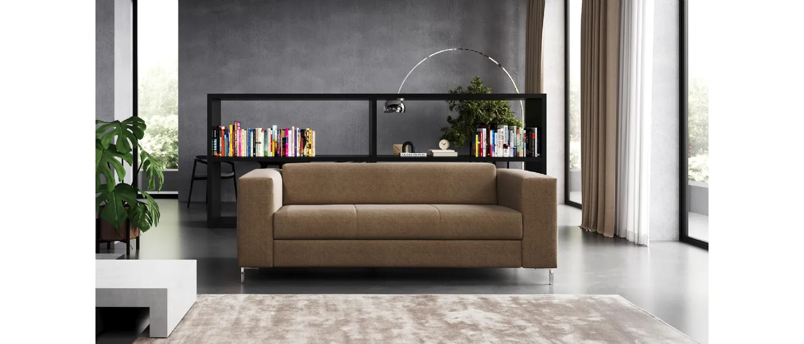 The sofa bed with open space under the seat and a single