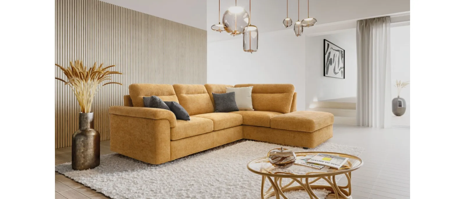 Modular sofa with fabric and leather Bellargo of Le Comfort. It is composed