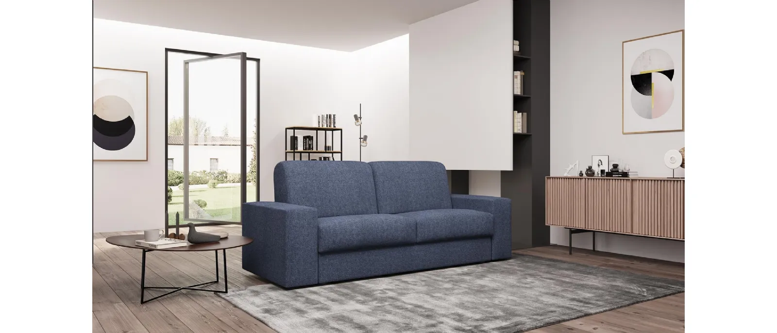 A soft bed base with padded headboard and arms and a solid wood