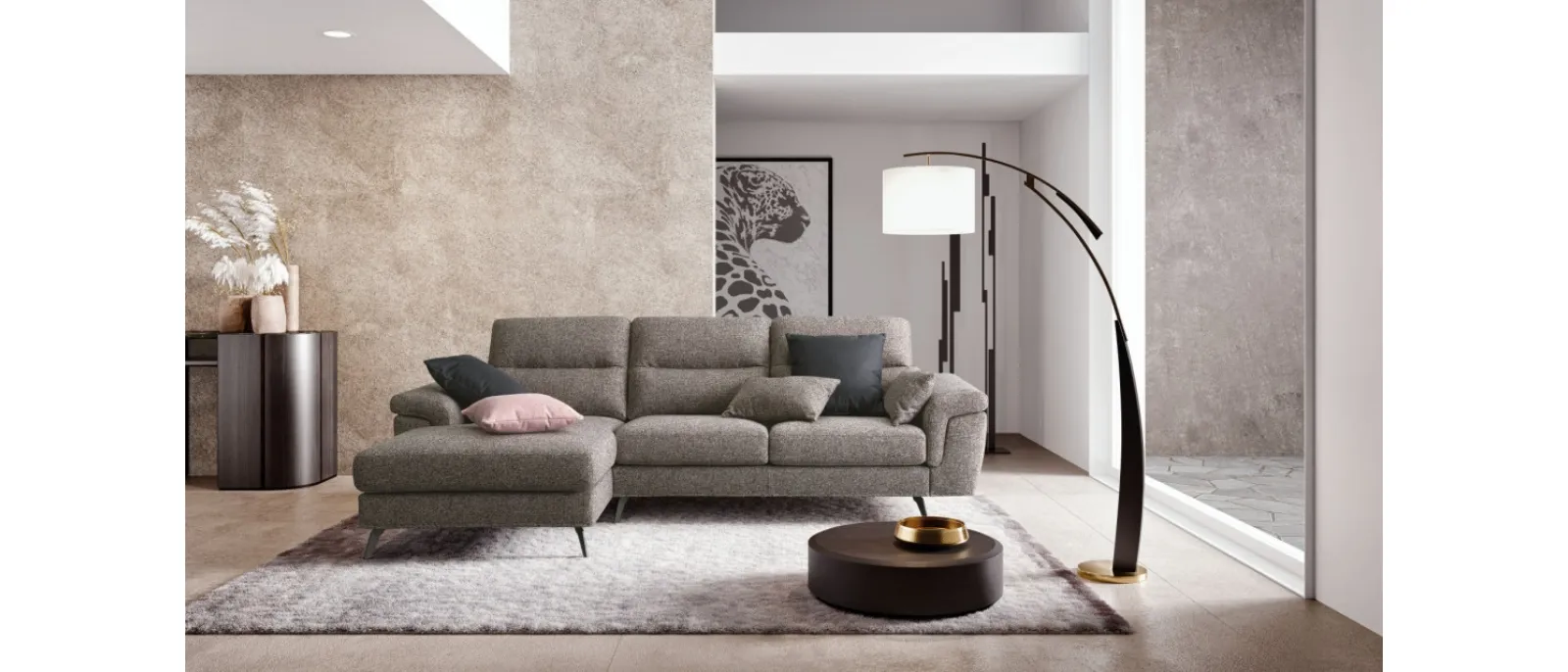 Sofa with chaise longue Cupido in fabric from the collection of Living