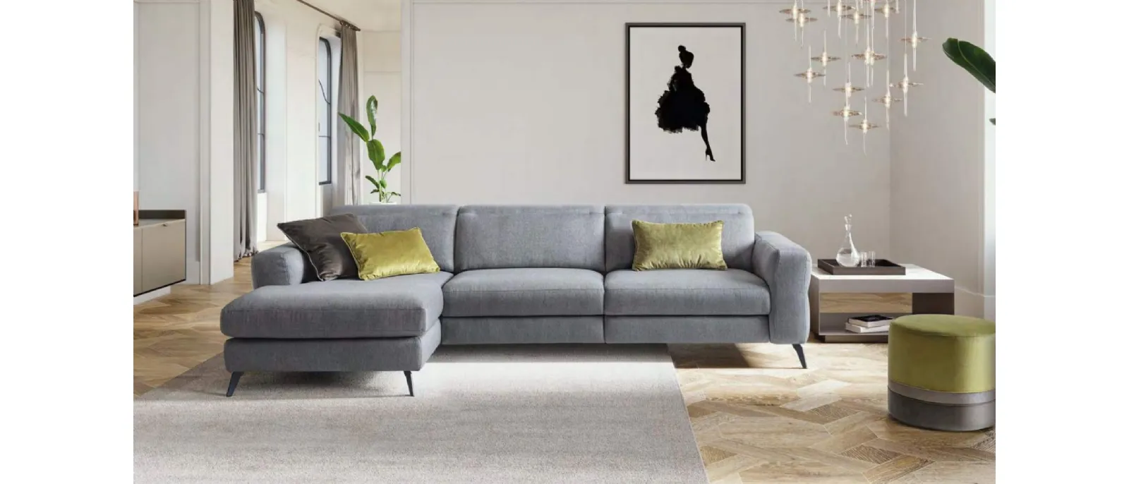 The sofa with chaise longue by Le Comfort is a modular seating system that can be