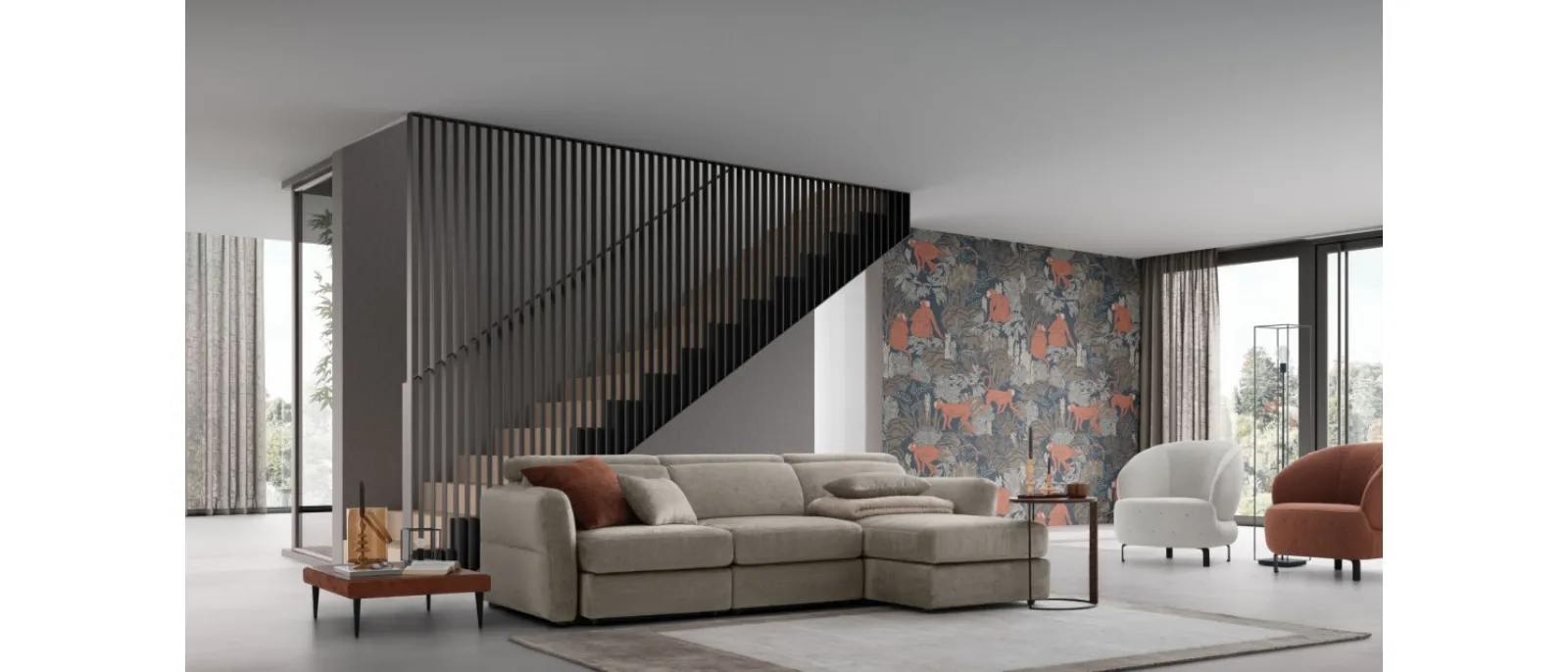 Hill Double sofa is made by Le Comfort and has an upholstery in fabric with a peninsula that