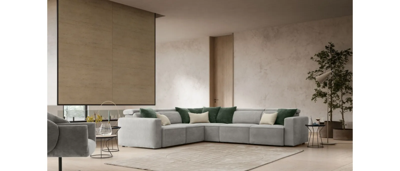 Corner sofa made of fabric from the collection Hill designed by Stefano Giovannoni