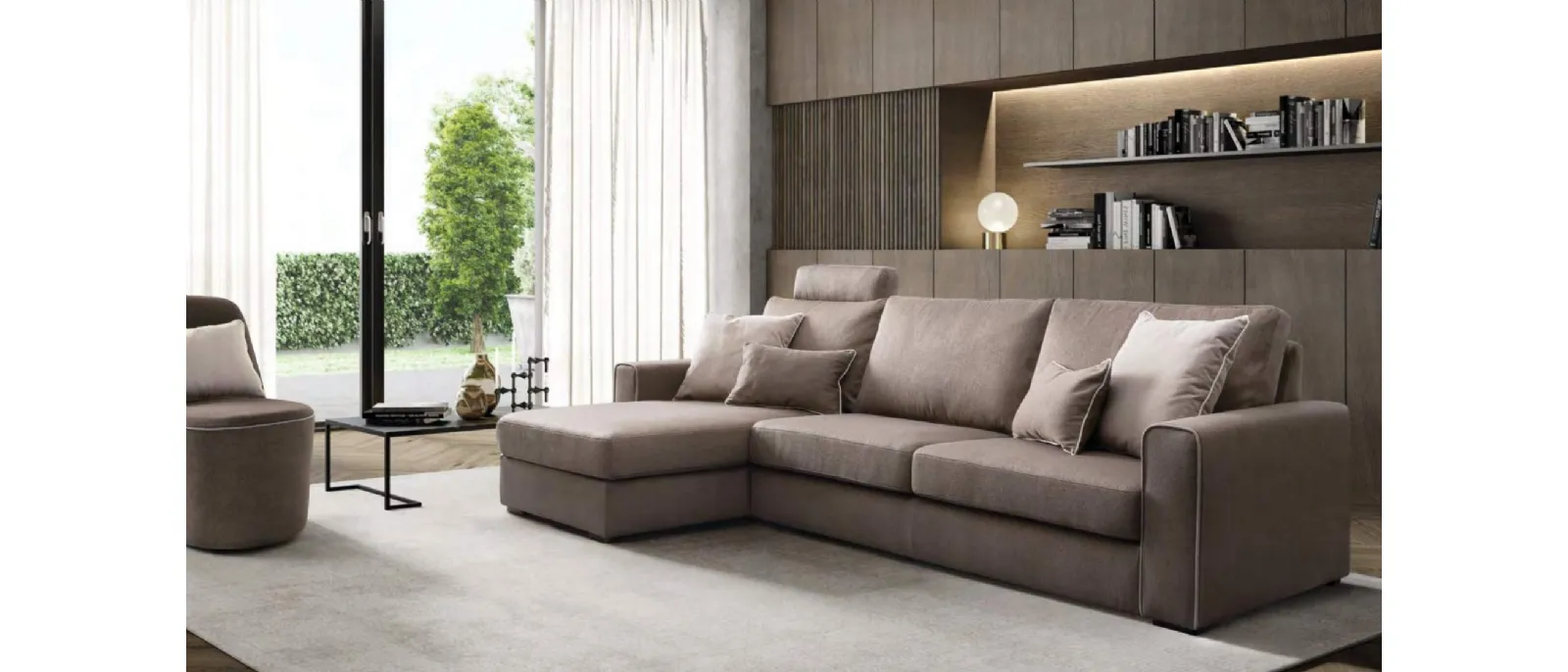 Fabric sofa with peninsula Icaro by Le Comfort Icaro is made of wood