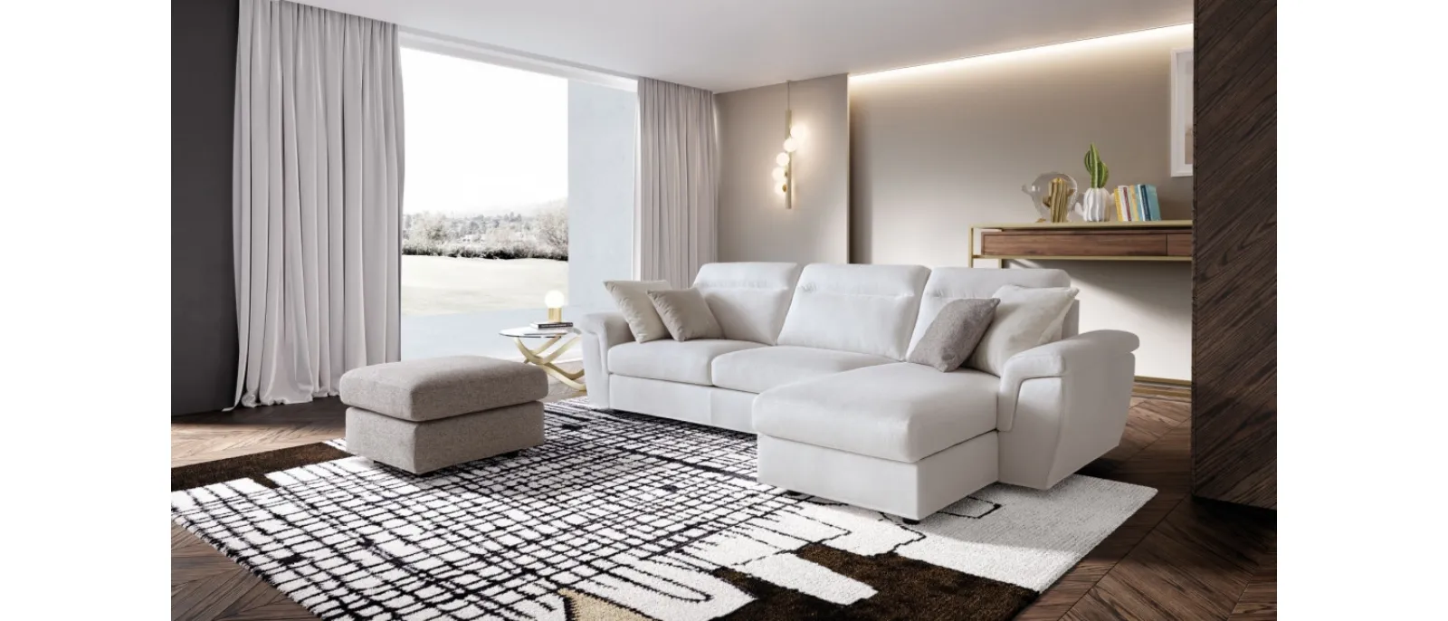 Kallima sofa by LeComfort is a transformable bed that becomes a double bed with its special system of extension of the seat and backrests