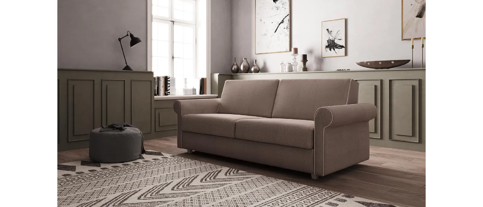 Marechiaro Classic is a classic sofa bed with wooden structure and removable