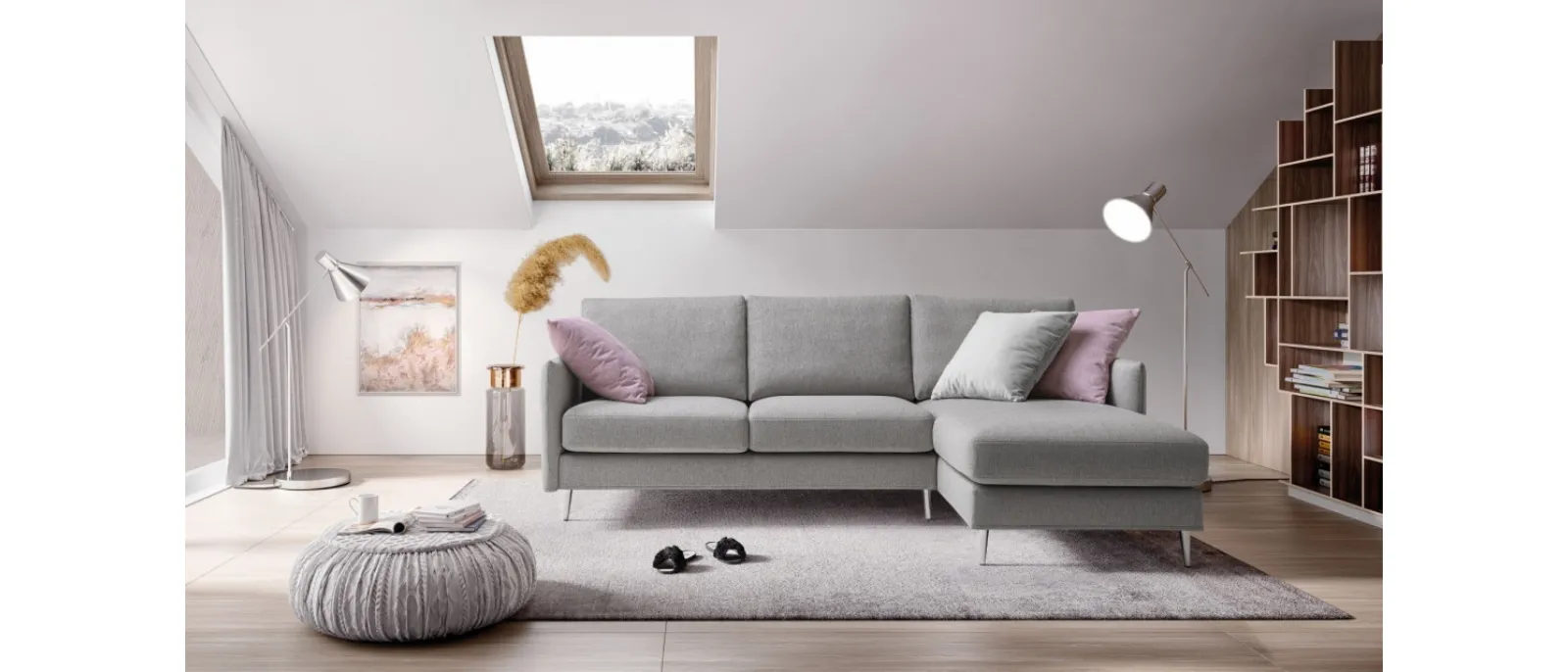 Le Comfort presents MIMAS fabric sofa with chaise longue. It is the embodiment