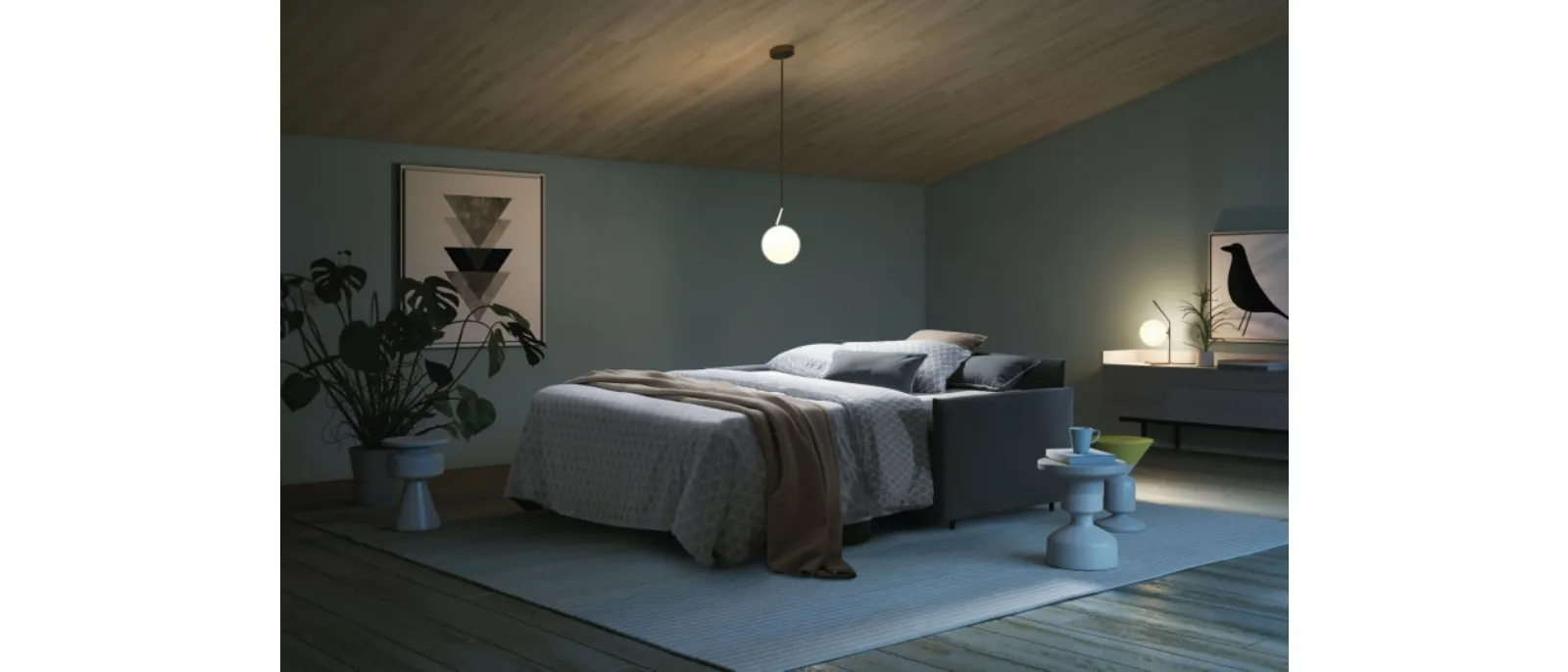 Naxos is a double bed sofa which offers two separate sleeping spaces, one of the
