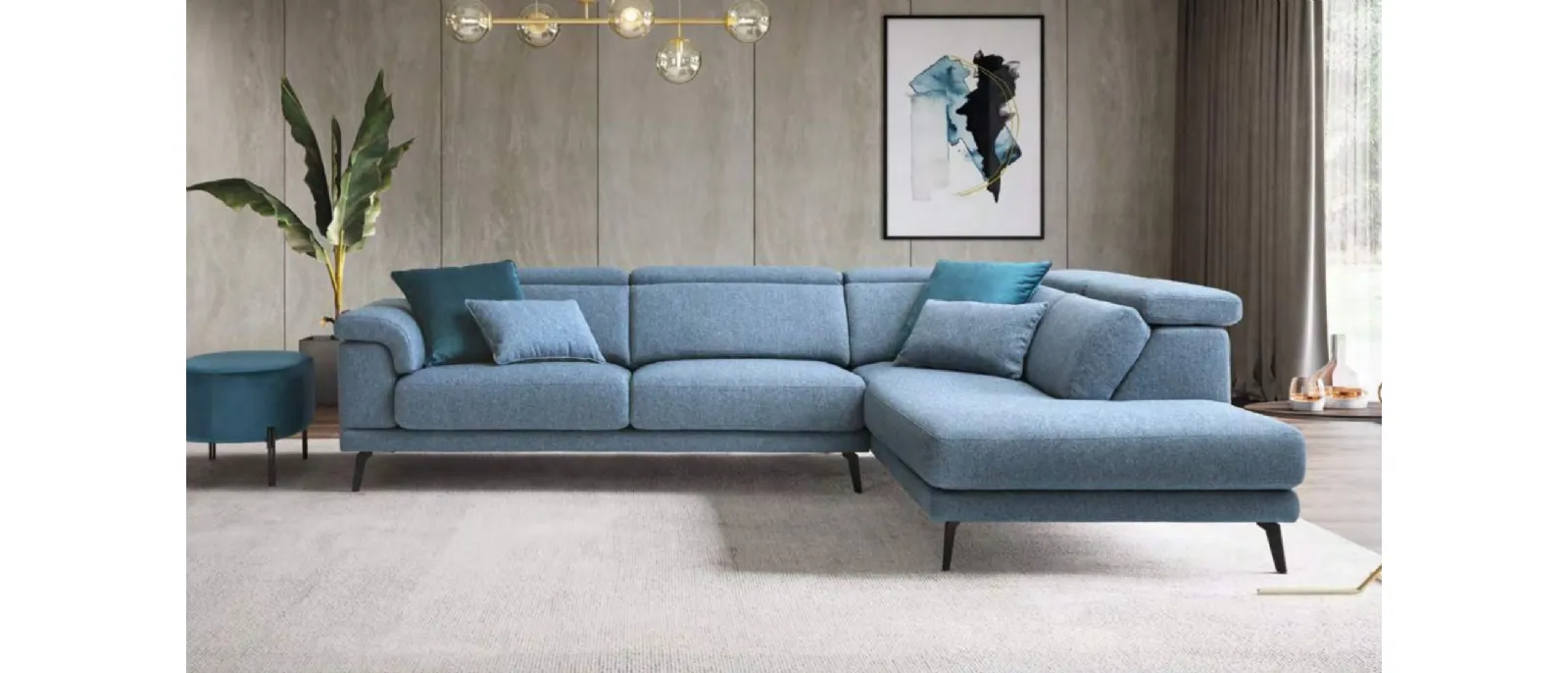 This sofa has a simple design with straight lines and rounded corners which makes it very