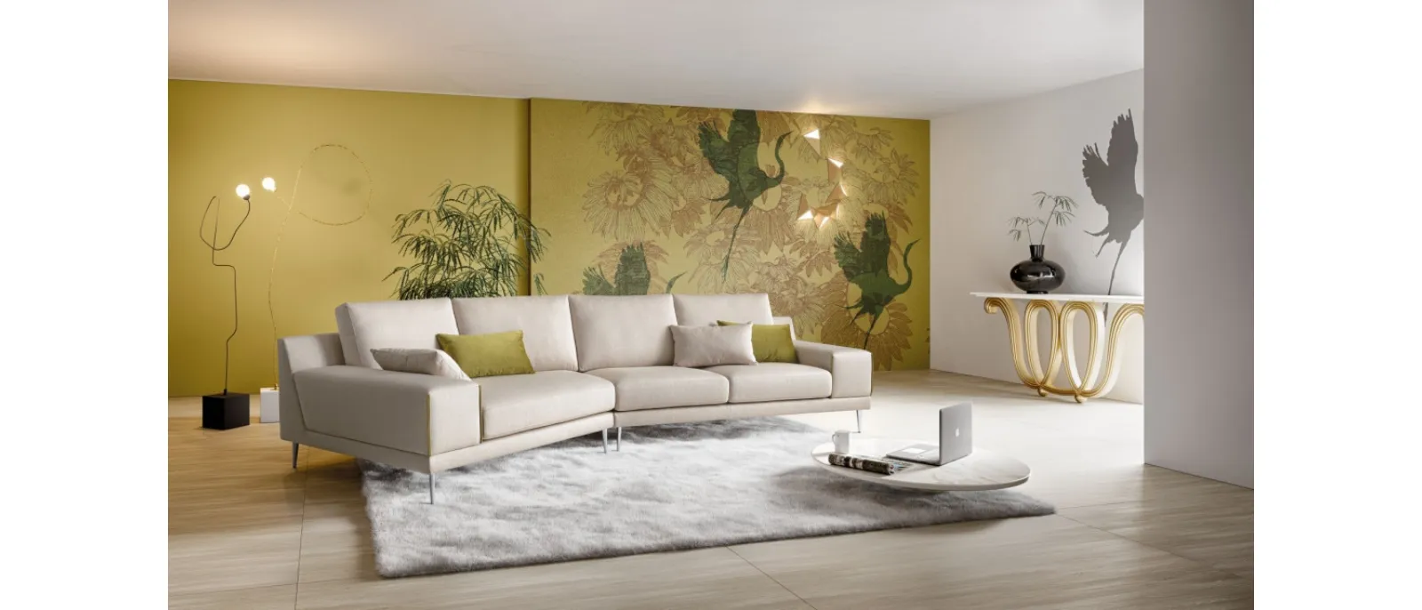 Le Comfort's Pontia sofa is a rectangular fabric sofa with wide cushions and