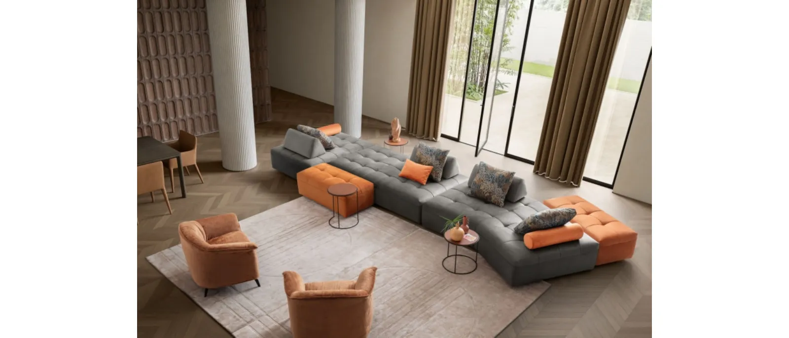 The modular seating system Reed by Le Comfort has a design that