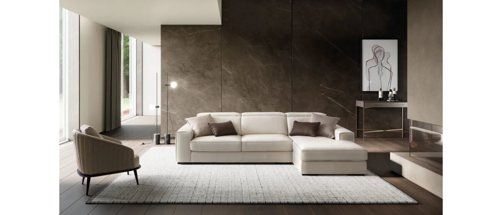 The Robert sofa by LE COMFORT, designed with a peninsula on one side. It