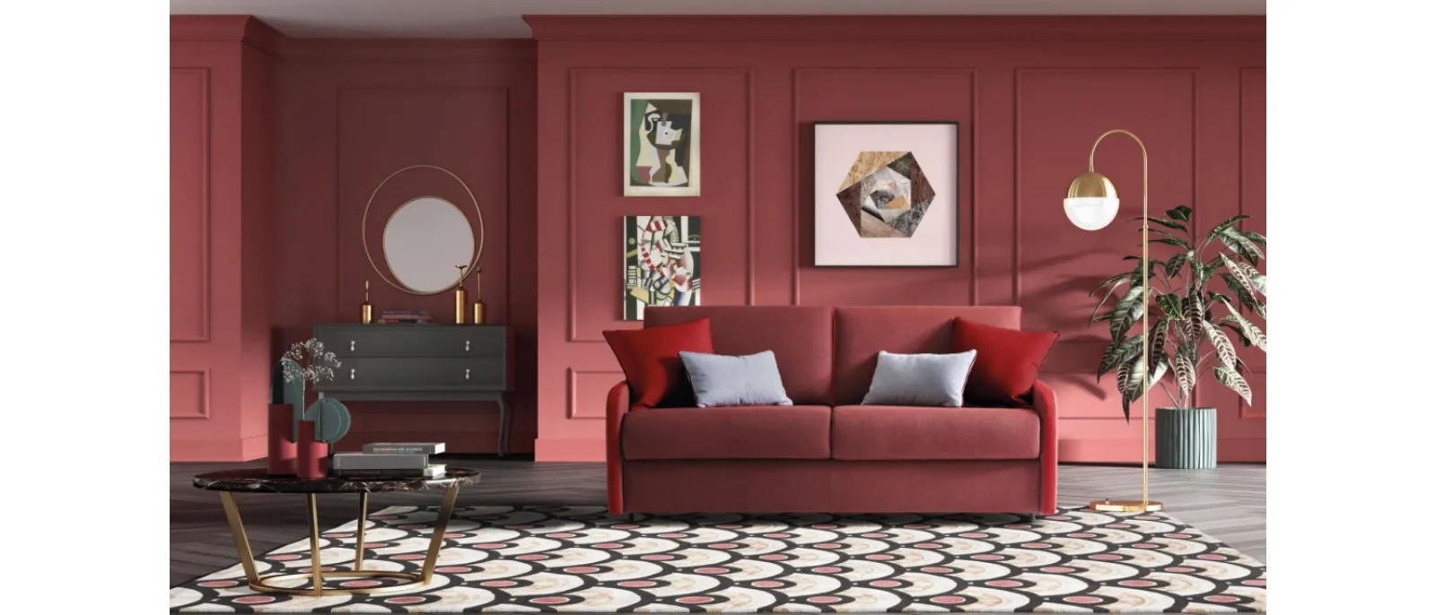 Elegant sofa bed made with a strong and durable structure consisting of two parts. The
