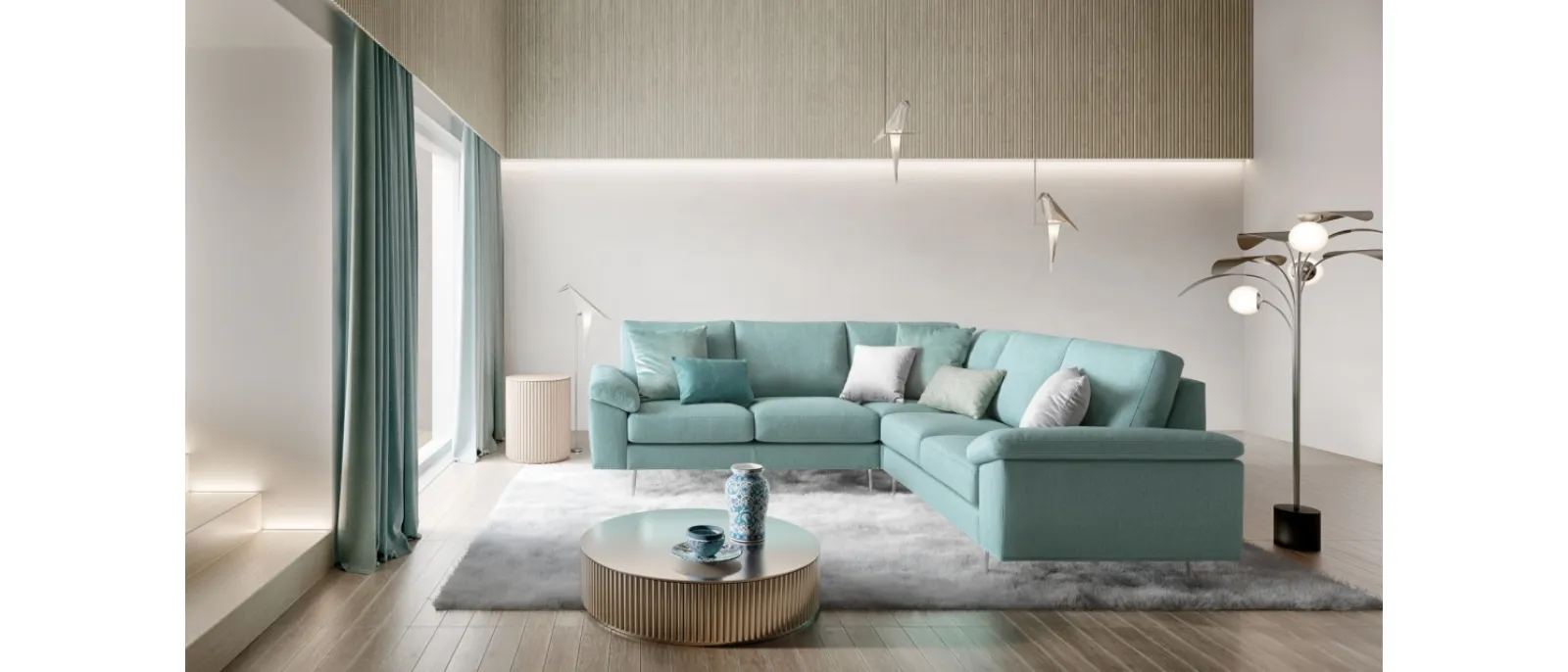 The 3-seat sofa with armrests on one side and a corner seat