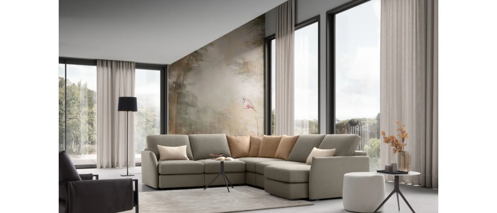 Soho double sofa is the result of a design work focused on ergonomics and aesthetics that can accommodate up