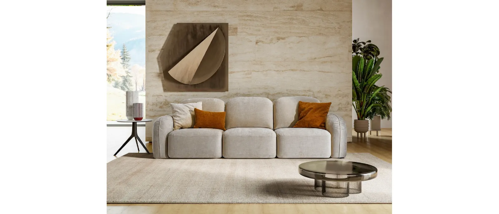 The sofa of the new collection by Le Comfort is based on a simple and elegant geometry with soft