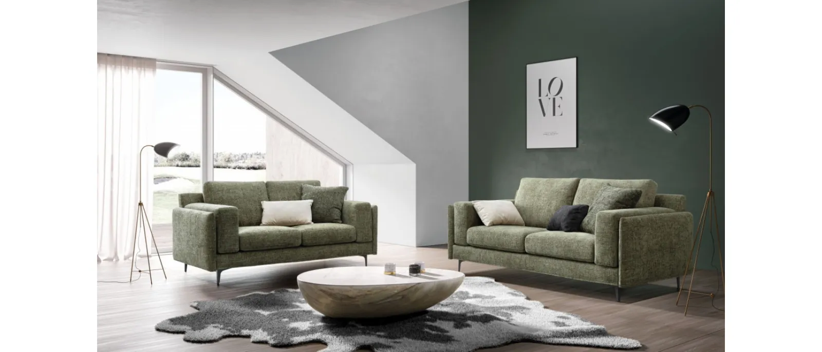 The fabric sofa model of the brand's collection is characterized by a design that