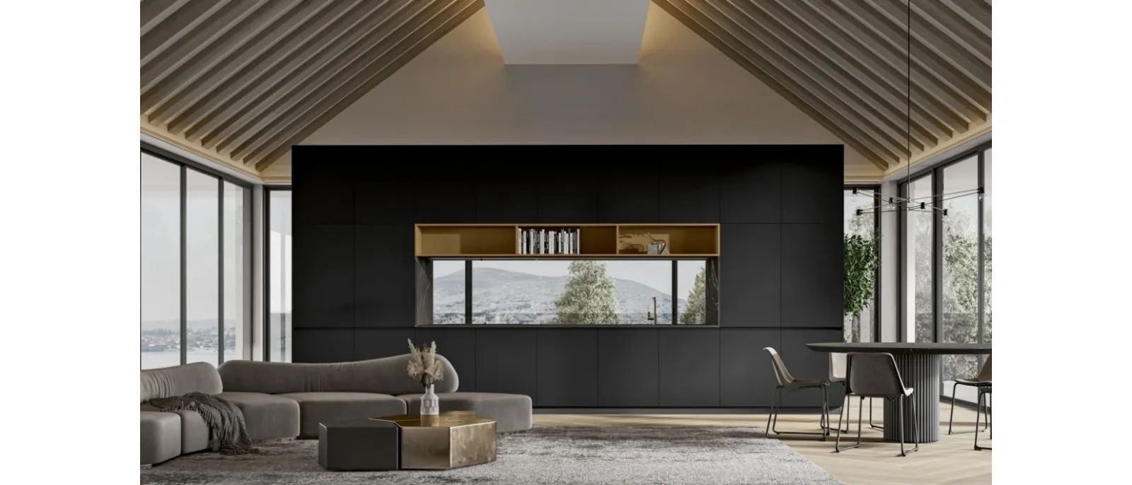 Modern linear kitchen Gea 02 in PET Vulcano by Arrex.