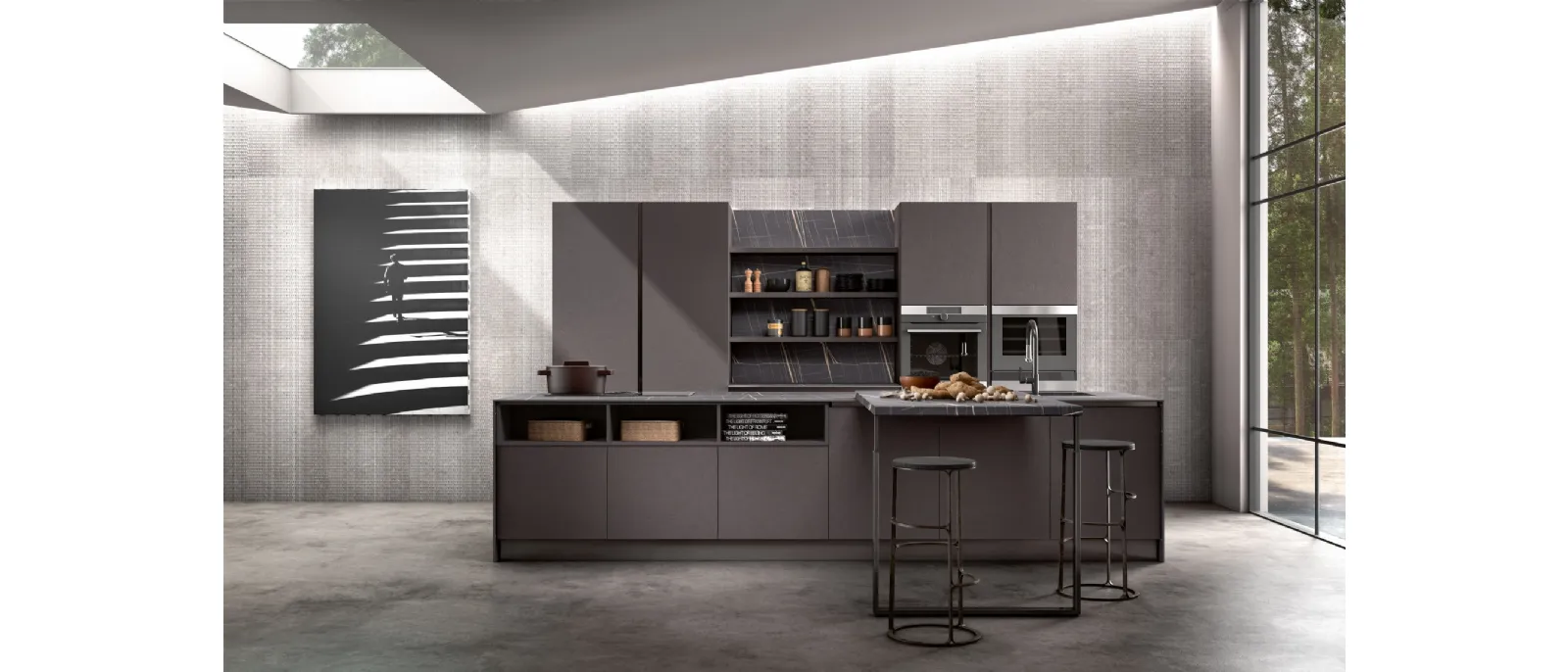 Modern kitchen with Stella island composition 01 by Essebi.