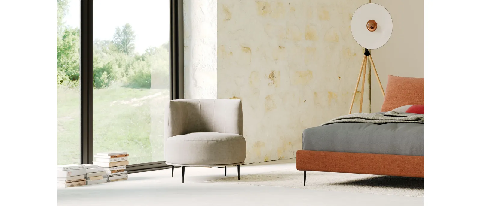 Armchair Orbit with a modern and dynamic shape. The back