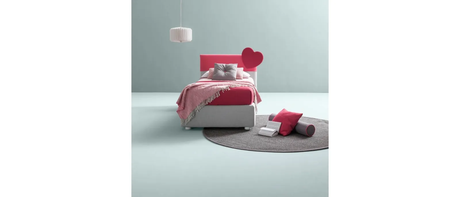 Single fabric bed with plain heart headboard by Bside