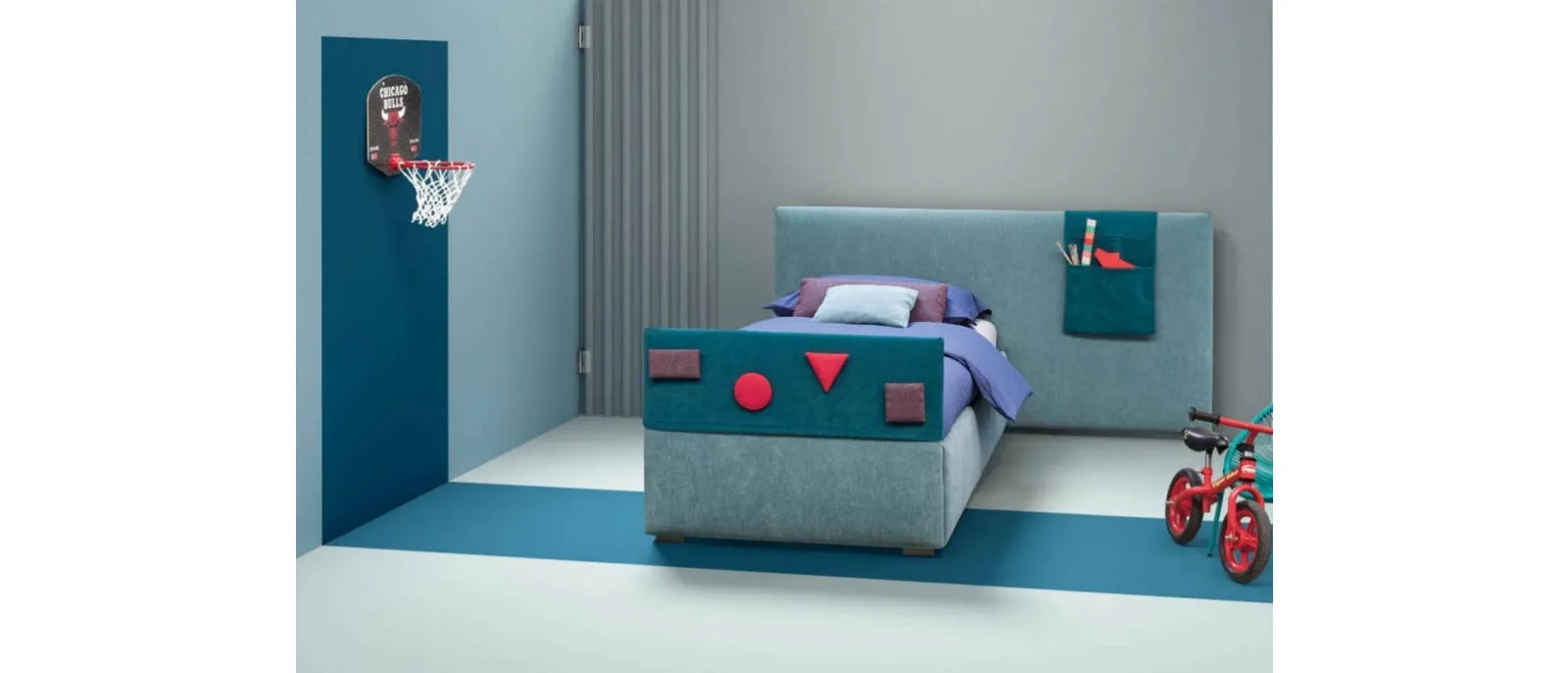 Single bed in fabric with headboard and Plain decorations by Bside