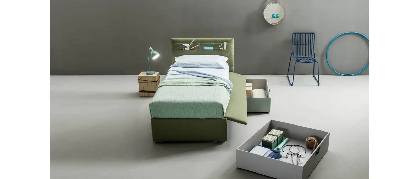 Single bed with Pocket storage drawers by Bside.