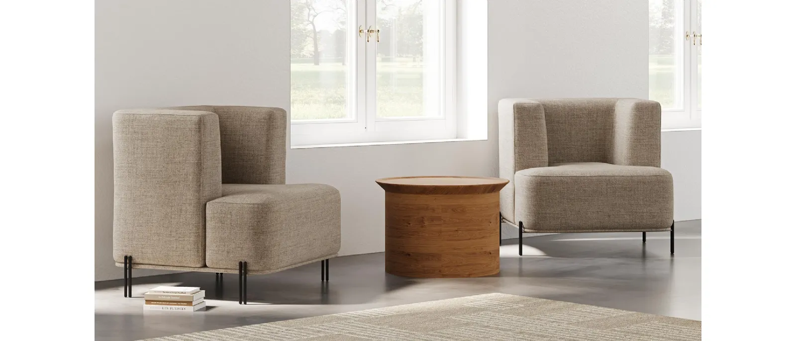 The armchair is designed by Carlo Colombo and produced by D