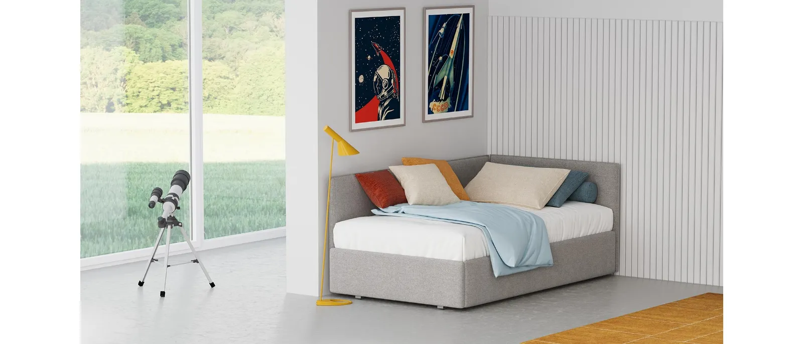 Soul is a single bed by Divalette with storage compartment and upholstered headboard